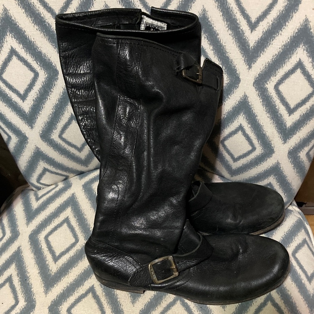 Frye Black Leather Women's Mid-Calf Buckle Boots 10